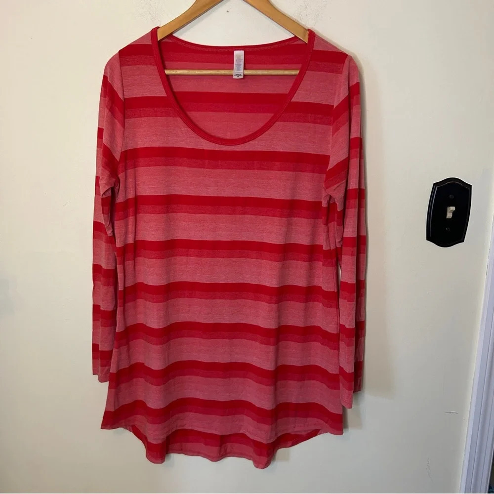Lularoe Lynnae Red Stripe Long Sleeve Tunic Top Size M